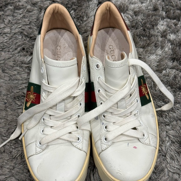 Gucci White Leather Web Bee Embroidered Platform Ace Sneakers - Picture 2 of 13